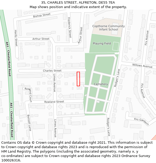 35, CHARLES STREET, ALFRETON, DE55 7EA: Location map and indicative extent of plot