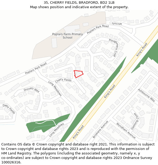 35, CHERRY FIELDS, BRADFORD, BD2 1LB: Location map and indicative extent of plot