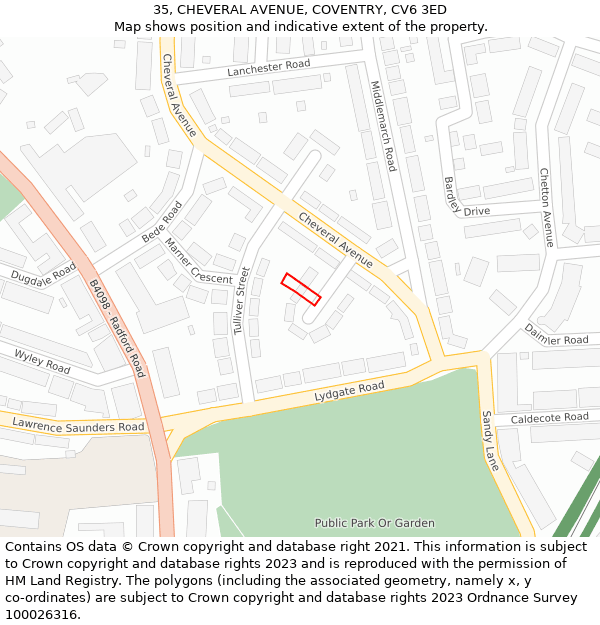 35, CHEVERAL AVENUE, COVENTRY, CV6 3ED: Location map and indicative extent of plot