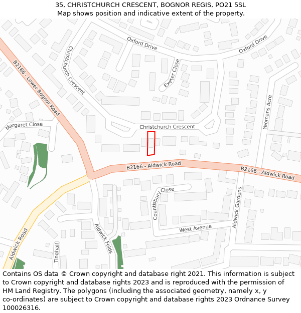 35, CHRISTCHURCH CRESCENT, BOGNOR REGIS, PO21 5SL: Location map and indicative extent of plot