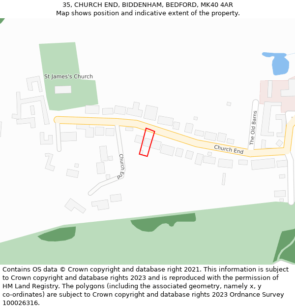 35, CHURCH END, BIDDENHAM, BEDFORD, MK40 4AR: Location map and indicative extent of plot