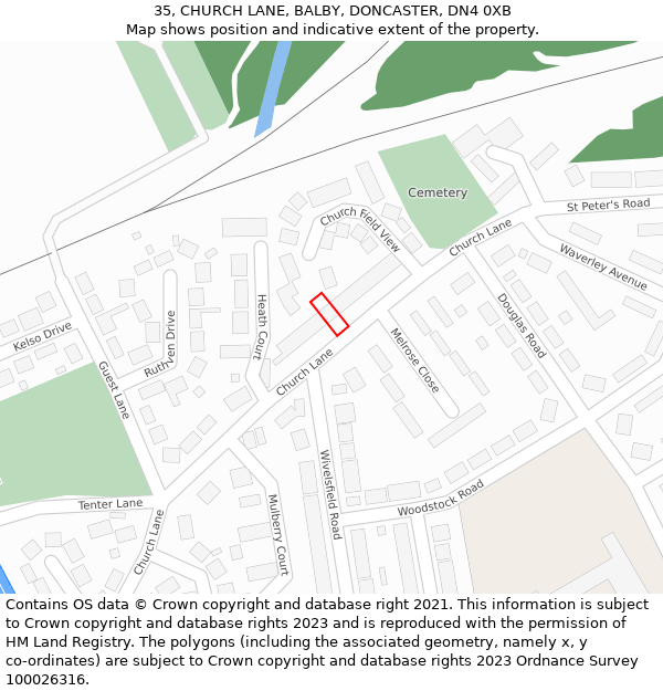 35, CHURCH LANE, BALBY, DONCASTER, DN4 0XB: Location map and indicative extent of plot