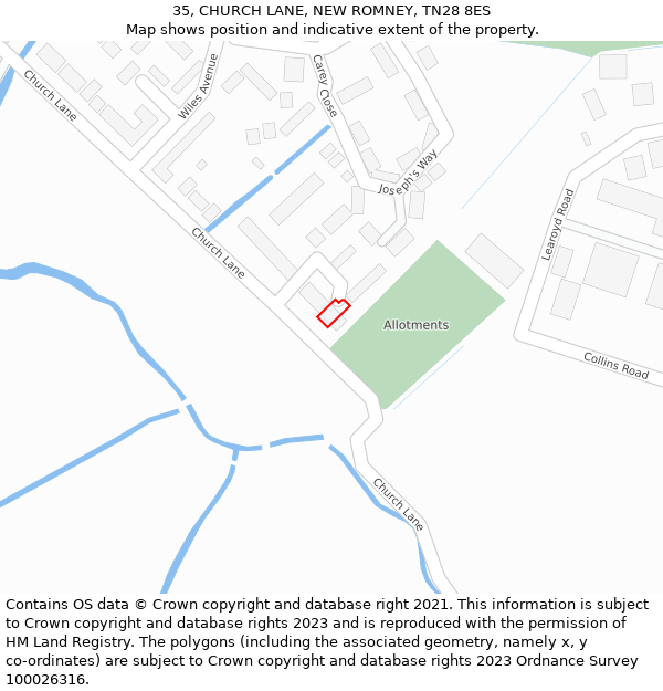 35, CHURCH LANE, NEW ROMNEY, TN28 8ES: Location map and indicative extent of plot