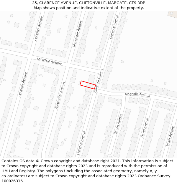 35, CLARENCE AVENUE, CLIFTONVILLE, MARGATE, CT9 3DP: Location map and indicative extent of plot