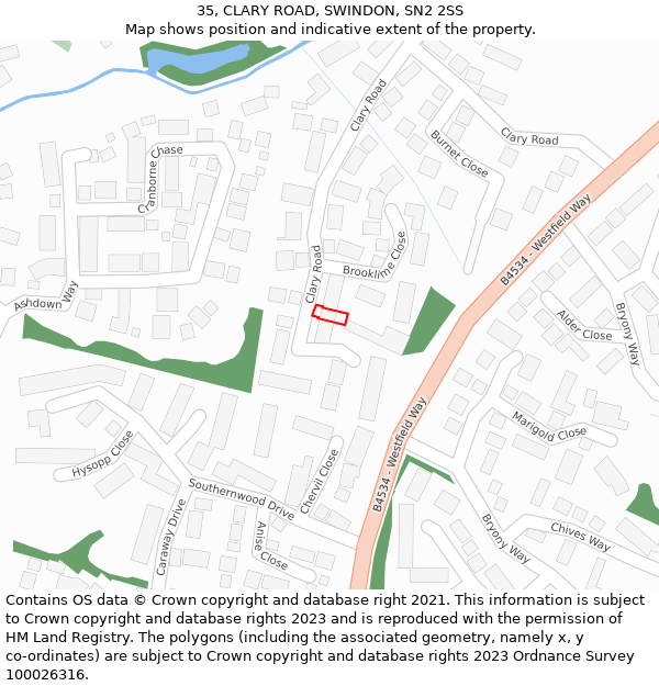 35, CLARY ROAD, SWINDON, SN2 2SS: Location map and indicative extent of plot