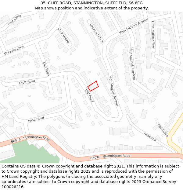 35, CLIFF ROAD, STANNINGTON, SHEFFIELD, S6 6EG: Location map and indicative extent of plot