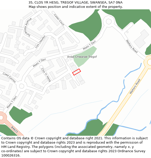 35, CLOS YR HESG, TREGOF VILLAGE, SWANSEA, SA7 0NA: Location map and indicative extent of plot