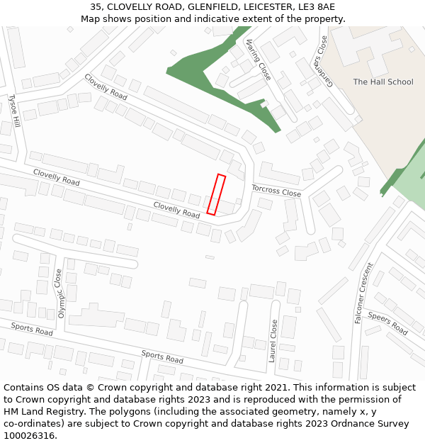 35, CLOVELLY ROAD, GLENFIELD, LEICESTER, LE3 8AE: Location map and indicative extent of plot