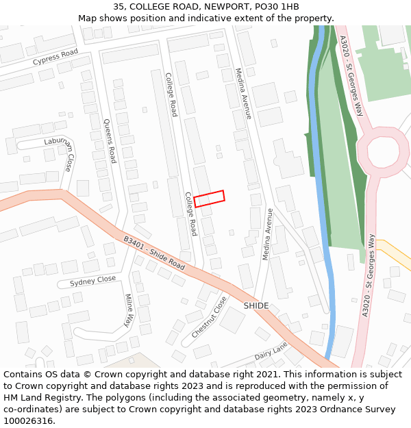 35, COLLEGE ROAD, NEWPORT, PO30 1HB: Location map and indicative extent of plot