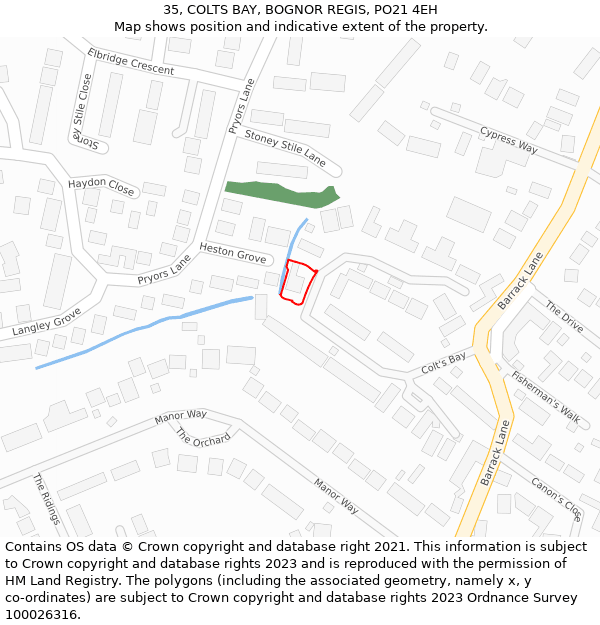 35, COLTS BAY, BOGNOR REGIS, PO21 4EH: Location map and indicative extent of plot