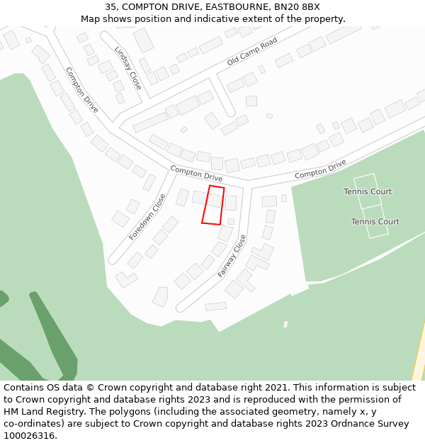 35, COMPTON DRIVE, EASTBOURNE, BN20 8BX: Location map and indicative extent of plot