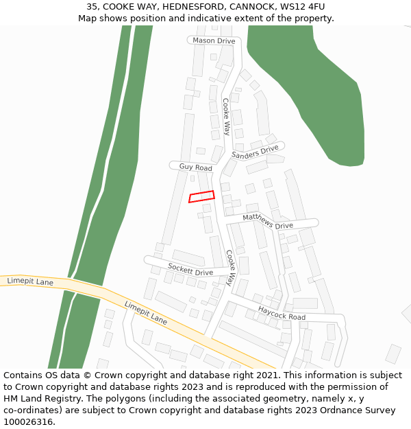 35, COOKE WAY, HEDNESFORD, CANNOCK, WS12 4FU: Location map and indicative extent of plot