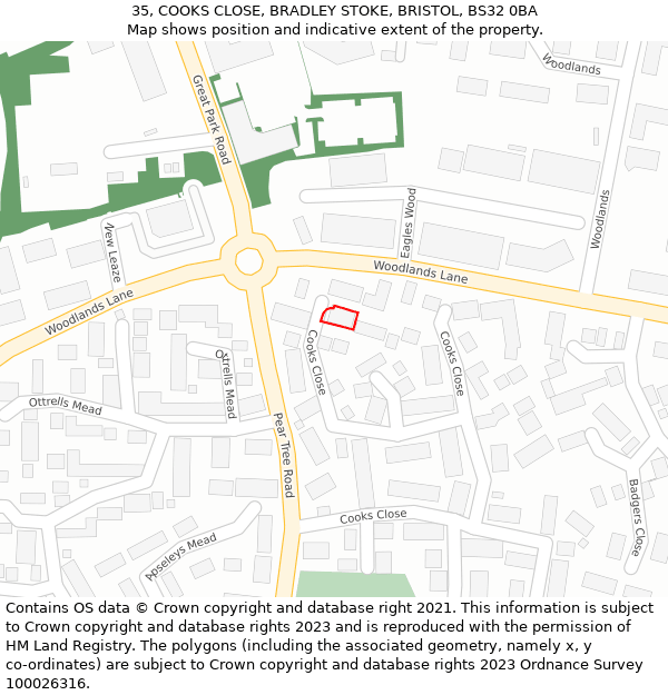 35, COOKS CLOSE, BRADLEY STOKE, BRISTOL, BS32 0BA: Location map and indicative extent of plot