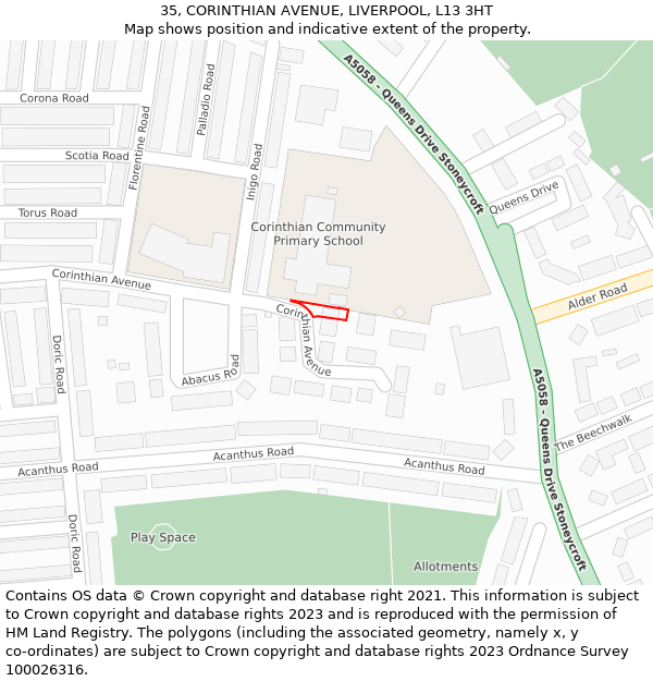 35, CORINTHIAN AVENUE, LIVERPOOL, L13 3HT: Location map and indicative extent of plot