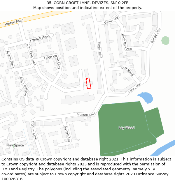 35, CORN CROFT LANE, DEVIZES, SN10 2FR: Location map and indicative extent of plot