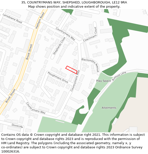 35, COUNTRYMANS WAY, SHEPSHED, LOUGHBOROUGH, LE12 9RA: Location map and indicative extent of plot
