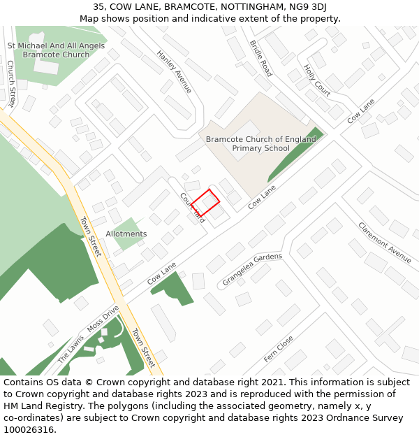 35, COW LANE, BRAMCOTE, NOTTINGHAM, NG9 3DJ: Location map and indicative extent of plot