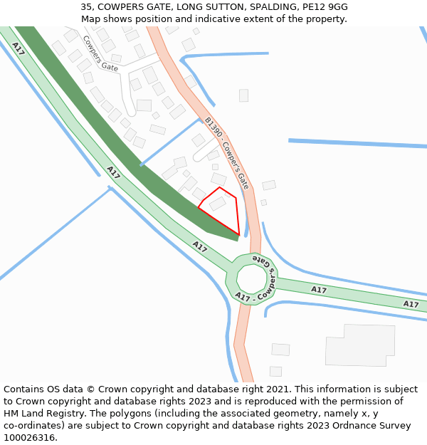 35, COWPERS GATE, LONG SUTTON, SPALDING, PE12 9GG: Location map and indicative extent of plot