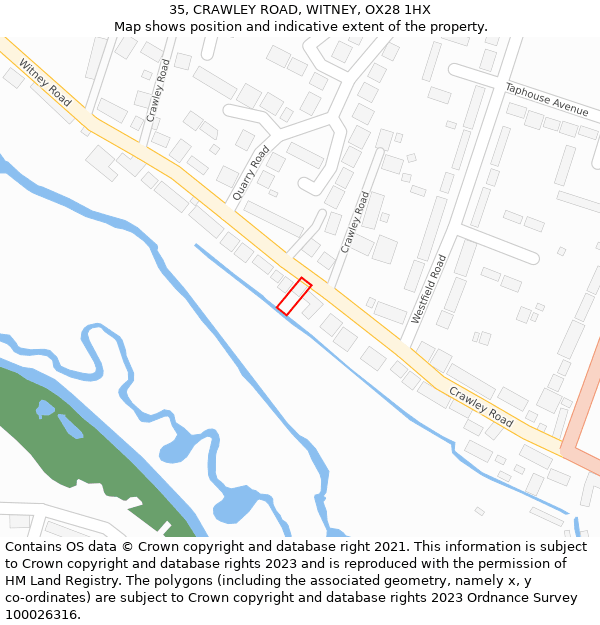 35, CRAWLEY ROAD, WITNEY, OX28 1HX: Location map and indicative extent of plot