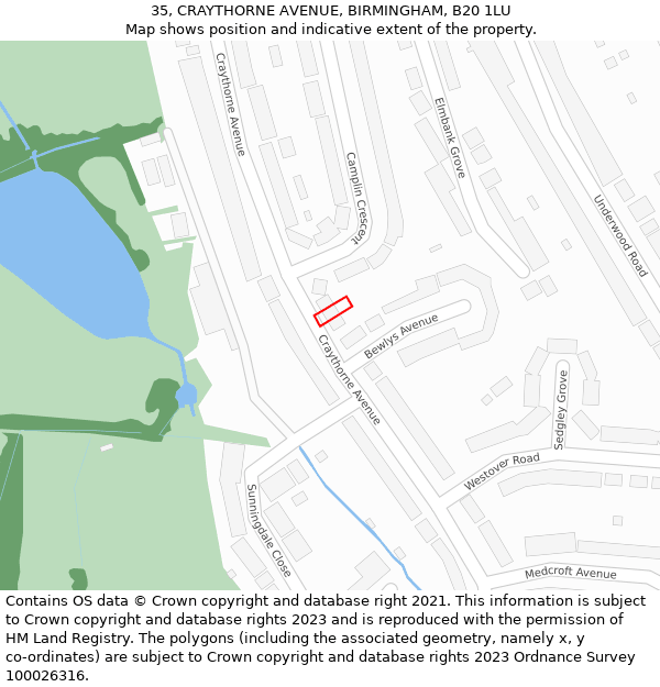 35, CRAYTHORNE AVENUE, BIRMINGHAM, B20 1LU: Location map and indicative extent of plot