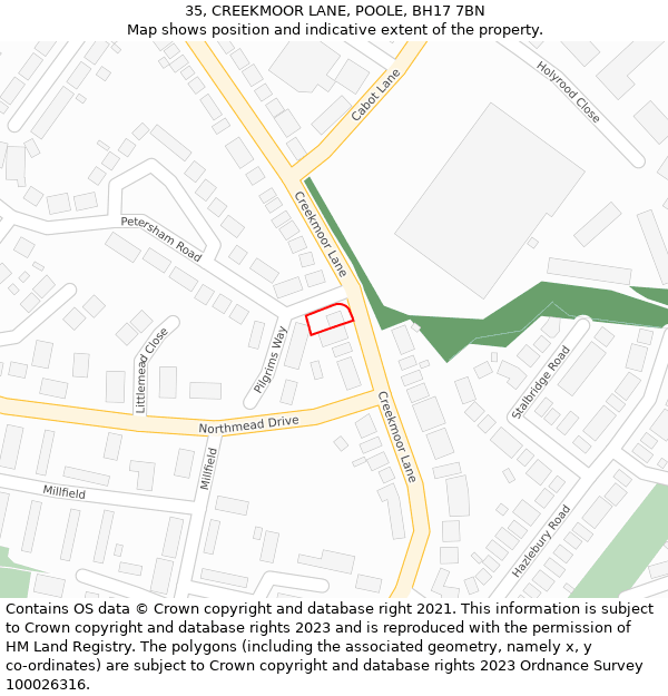 35, CREEKMOOR LANE, POOLE, BH17 7BN: Location map and indicative extent of plot