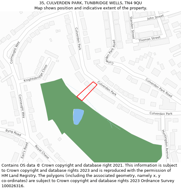 35, CULVERDEN PARK, TUNBRIDGE WELLS, TN4 9QU: Location map and indicative extent of plot