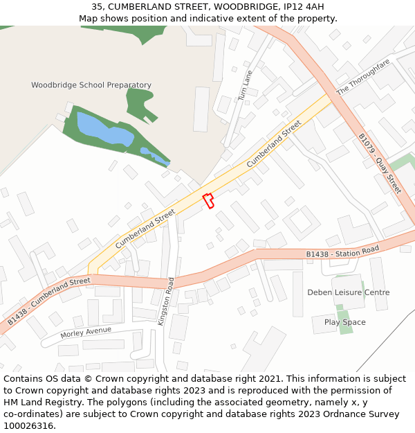 35, CUMBERLAND STREET, WOODBRIDGE, IP12 4AH: Location map and indicative extent of plot