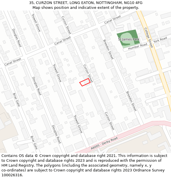 35, CURZON STREET, LONG EATON, NOTTINGHAM, NG10 4FG: Location map and indicative extent of plot