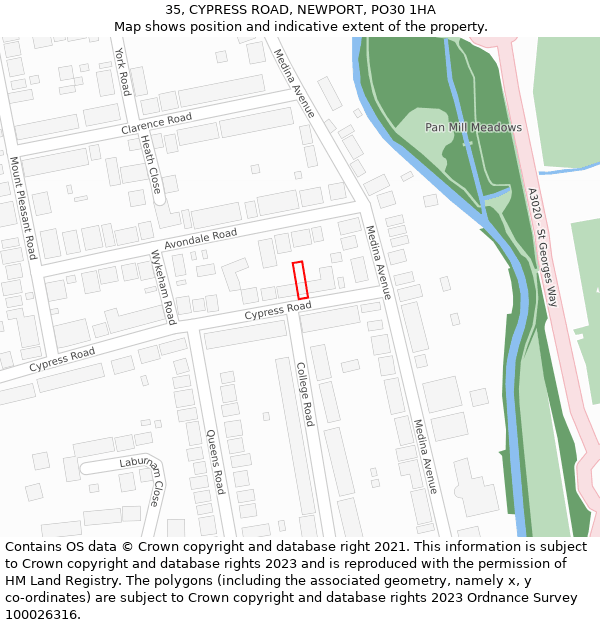 35, CYPRESS ROAD, NEWPORT, PO30 1HA: Location map and indicative extent of plot