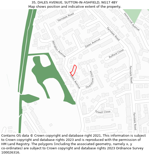 35, DALES AVENUE, SUTTON-IN-ASHFIELD, NG17 4BY: Location map and indicative extent of plot