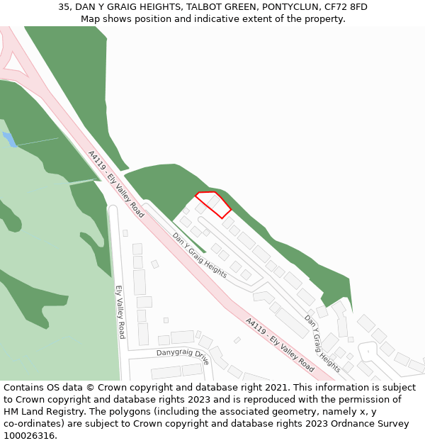 35, DAN Y GRAIG HEIGHTS, TALBOT GREEN, PONTYCLUN, CF72 8FD: Location map and indicative extent of plot