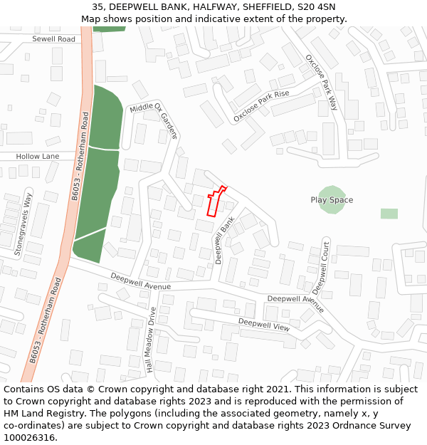 35, DEEPWELL BANK, HALFWAY, SHEFFIELD, S20 4SN: Location map and indicative extent of plot