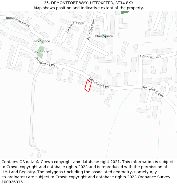 35, DEMONTFORT WAY, UTTOXETER, ST14 8XY: Location map and indicative extent of plot