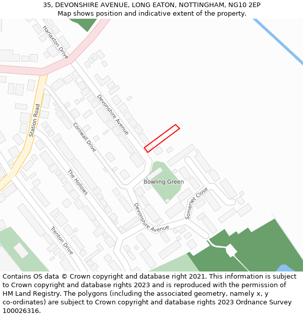 35, DEVONSHIRE AVENUE, LONG EATON, NOTTINGHAM, NG10 2EP: Location map and indicative extent of plot