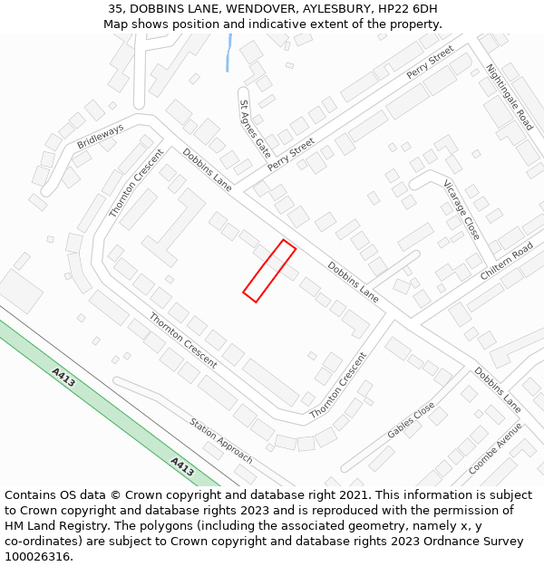 35, DOBBINS LANE, WENDOVER, AYLESBURY, HP22 6DH: Location map and indicative extent of plot