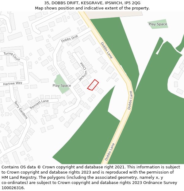 35, DOBBS DRIFT, KESGRAVE, IPSWICH, IP5 2QG: Location map and indicative extent of plot
