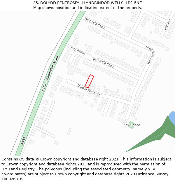 35, DOLYDD PENTROSFA, LLANDRINDOD WELLS, LD1 5NZ: Location map and indicative extent of plot