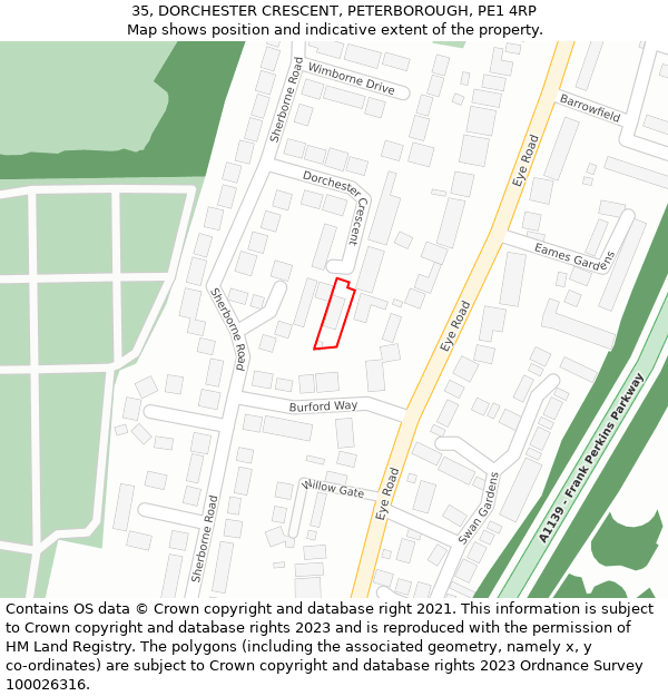 35, DORCHESTER CRESCENT, PETERBOROUGH, PE1 4RP: Location map and indicative extent of plot