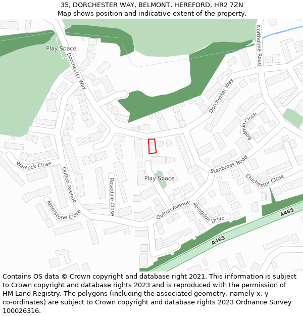 35, DORCHESTER WAY, BELMONT, HEREFORD, HR2 7ZN: Location map and indicative extent of plot