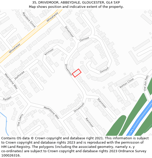 35, DRIVEMOOR, ABBEYDALE, GLOUCESTER, GL4 5XP: Location map and indicative extent of plot