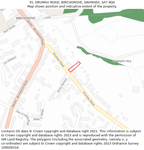 35, DRUMAU ROAD, BIRCHGROVE, SWANSEA, SA7 9QA: Location map and indicative extent of plot