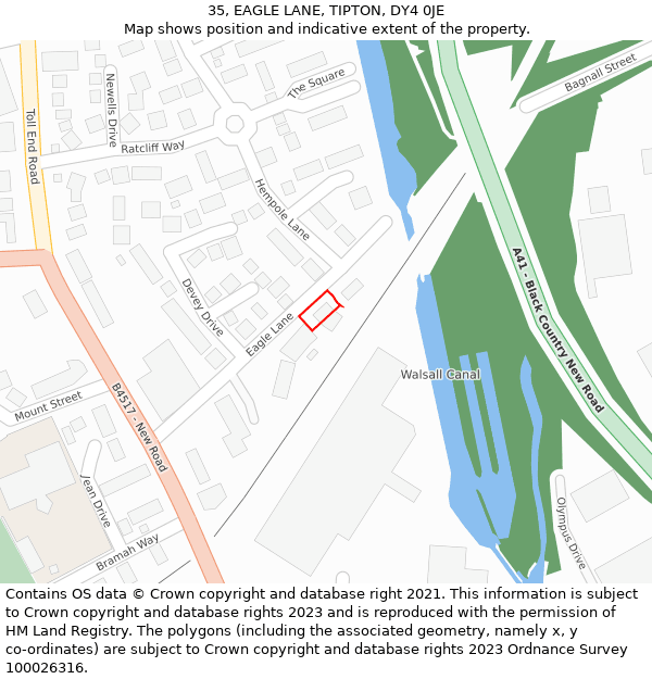 35, EAGLE LANE, TIPTON, DY4 0JE: Location map and indicative extent of plot