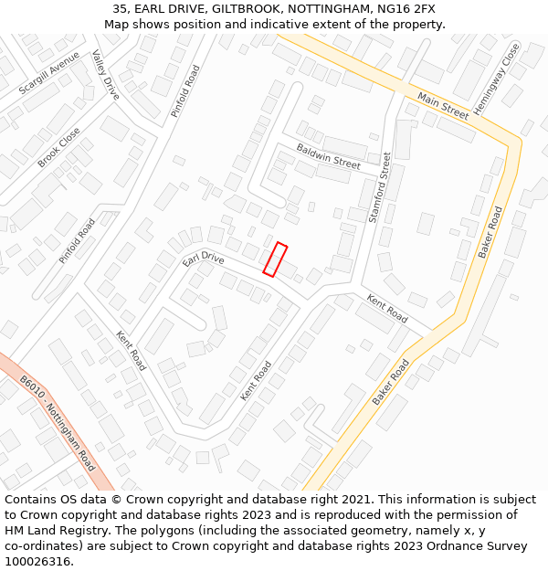 35, EARL DRIVE, GILTBROOK, NOTTINGHAM, NG16 2FX: Location map and indicative extent of plot