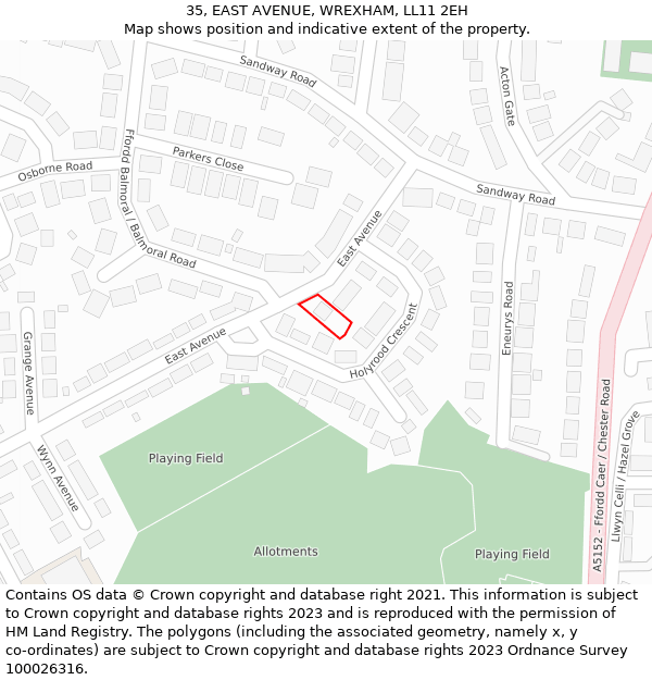 35, EAST AVENUE, WREXHAM, LL11 2EH: Location map and indicative extent of plot