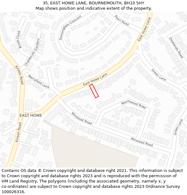 35, EAST HOWE LANE, BOURNEMOUTH, BH10 5HY: Location map and indicative extent of plot