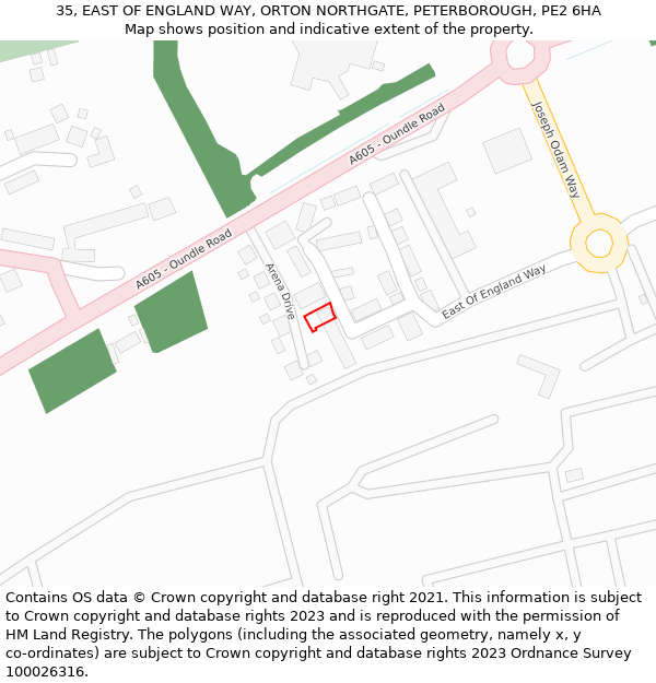 35, EAST OF ENGLAND WAY, ORTON NORTHGATE, PETERBOROUGH, PE2 6HA: Location map and indicative extent of plot