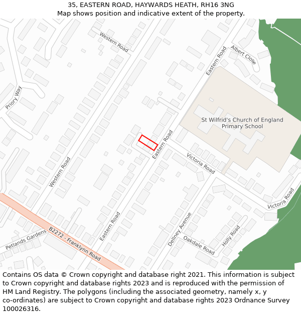 35, EASTERN ROAD, HAYWARDS HEATH, RH16 3NG: Location map and indicative extent of plot