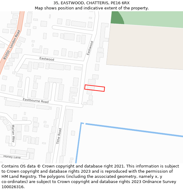 35, EASTWOOD, CHATTERIS, PE16 6RX: Location map and indicative extent of plot