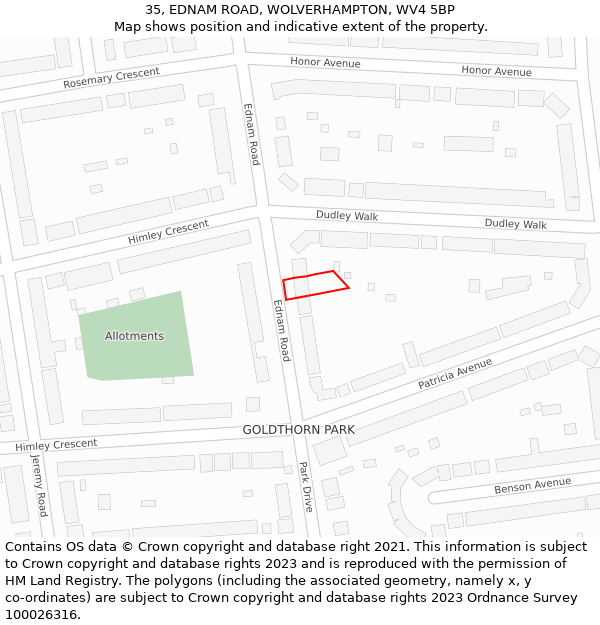 35, EDNAM ROAD, WOLVERHAMPTON, WV4 5BP: Location map and indicative extent of plot