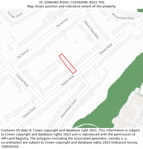 35, EDWARD ROAD, CLEVEDON, BS21 7DS: Location map and indicative extent of plot